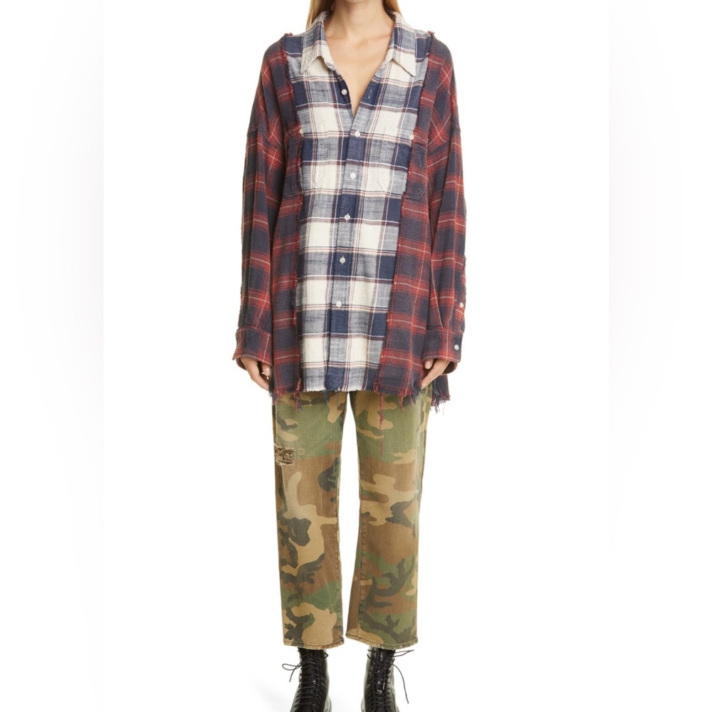 r13 shredded plaid shirt